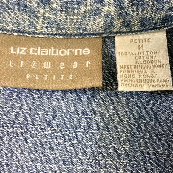 Liz Claiborne Blue Denim Chambray Button Down Shirt Sz PM #253L - Picture 7 of 8
